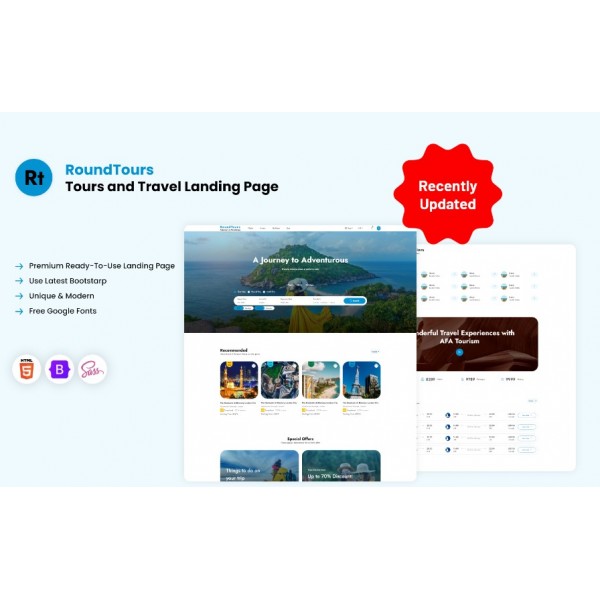 RoundTours — HTML-шаблон посадочной страницы для туров и путешествий.