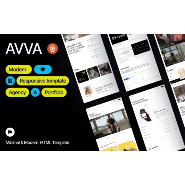 AVVA - Минимальный HTML-шаблон для агентств и портфолио