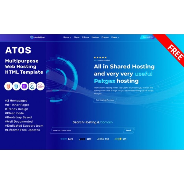 Atos - Бесплатный HTML-шаблон для веб-хостинга